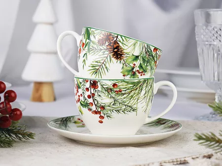Komplet filiżanek ze spodkami 0,27 l / 15 cm (2 szt.)  Duo - Christmas Leaves 15.CHLE.K2TD