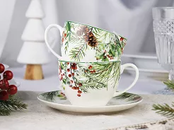 Komplet filiżanek ze spodkami 0,27 l / 15 cm (2 szt.)  Duo - Christmas Leaves 15.CHLE.K2TD