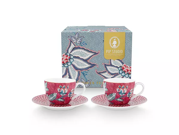 Komplet 2 filiżanek ze spodkiem 0,12 L Pip Studio - Flower Festival Dark Pink 51.FFDP.004.146 Komplet 2 filiżanek ze spodkiem 0,12 L Pip Studio - Flower Festival Dark Pink 51.FFDP.004.146