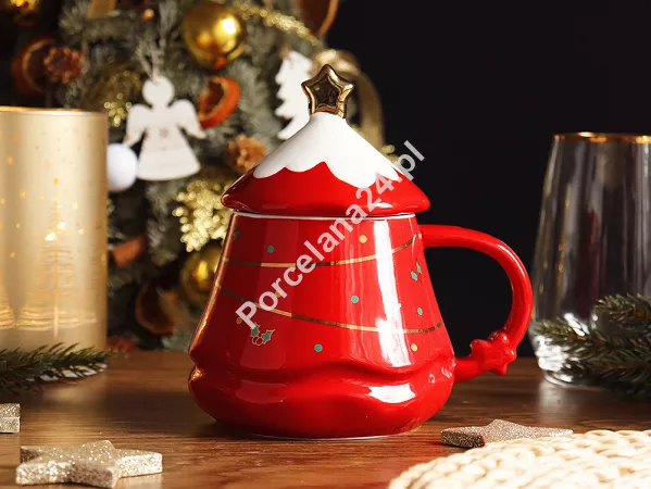 Kubek z pokrywką 0,42 L Altom Design - Choinka Czerwony 07.CHR.2864 Kubek z pokrywką 0,42 L Altom Design - Choinka Czerwony 07.CHR.2864
