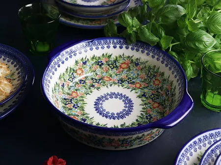 Naczynie do zapiekania 28 cm okrągłe Bolesławiec - Kwiatowy Ogród