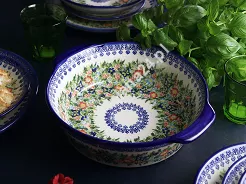 Naczynie do zapiekania 28 cm okrągłe Bolesławiec - Kwiatowy Ogród