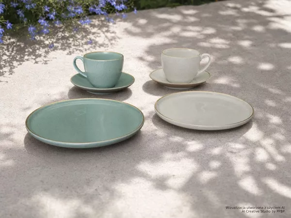 Garnitur śniadaniowy dla 2 osób (6 el) Bogucice - Alumina Granite Mint Blue i Cool White Gold Nordica 1129G 1128G Garnitur śniadaniowy dla 2 osób (6 el) Bogucice - Alumina Granite Mint Blue i Cool White Gold Nordica 1129G 1128G