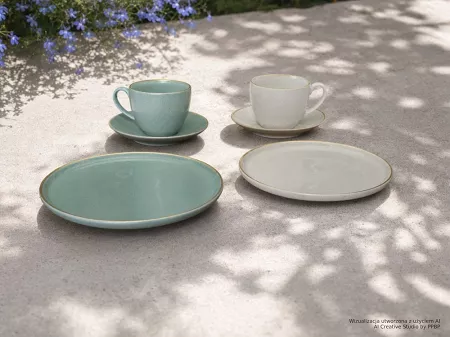 Garnitur śniadaniowy dla 2 osób (6 el) Bogucice - Alumina Granite Mint Blue i Cool White Gold Nordica 1129G 1128G