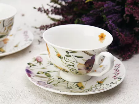 Komplet 2 filiżanek ze spodkami 0,25 l / 15 cm Duo - Pansy 15.PAN.K2FS