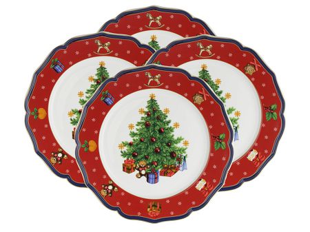 Komplet 4 talerzy deserowych 22 cm Bogucice - Cicha Noc Czerwone 986