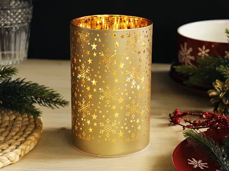 Świecznik szklany LED 14 cm Altom Design - Śnieżynki złoty 07.CHR.1646
