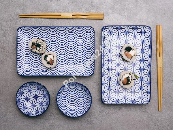 Zestaw do sushi dla 2 osób (4 el.) z pałeczkami Tokyo Design Studio - Nippon Blue 15330 Zestaw do sushi dla 2 osób (4 el.) z pałeczkami Tokyo Design Studio - Nippon Blue 15330