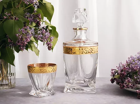 Kpl. szklanek do whisky 0,34 L (6szt) + karafka 0,85L (1szt) Bohemia - Quadro Baroko Gold 4SB.QUB.000507