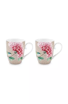 Komplet 2 kubków 0,35 L Pip Studio - Blushing Birds Khaki 51BB.002.204