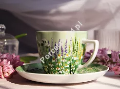 Filiżanka ze spodkiem 0,35 L / 17 cm ręcznie malowana - Łąka jasnozielona (9) DA.FS35-9