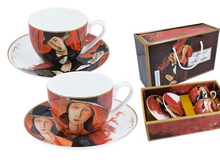 Komplet 2 filiżanek ze spodkiem 0,25 L Carmani - Amedeo Modigliani - Kobieta w kapeluszu i Mario Varvogli 33.833-0101