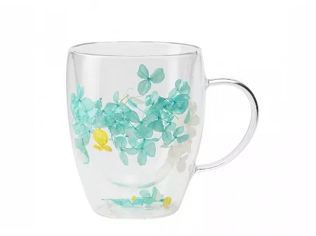 Szklanka termiczna z podwójną ścianką 0,3 L Ecarla - Hortensja Bloom Green 20.SZK179ZIE