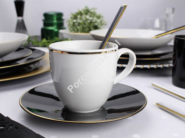 Filiżanka ze spodkiem 0,25 L / 16 cm Karolina - Black & White Gold 23011 Filiżanka ze spodkiem 0,25 L / 16 cm Karolina - Black & White Gold 23011