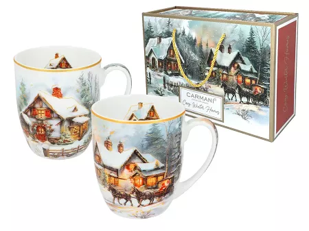 Komplet 2 kubków 0,4 L Carmani - Zimowa Idylla 33.219-9105